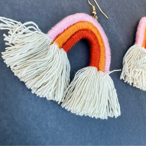 Colorful Macrame Handmade Rainbow Fringe Earrings - Picture 7 of 11